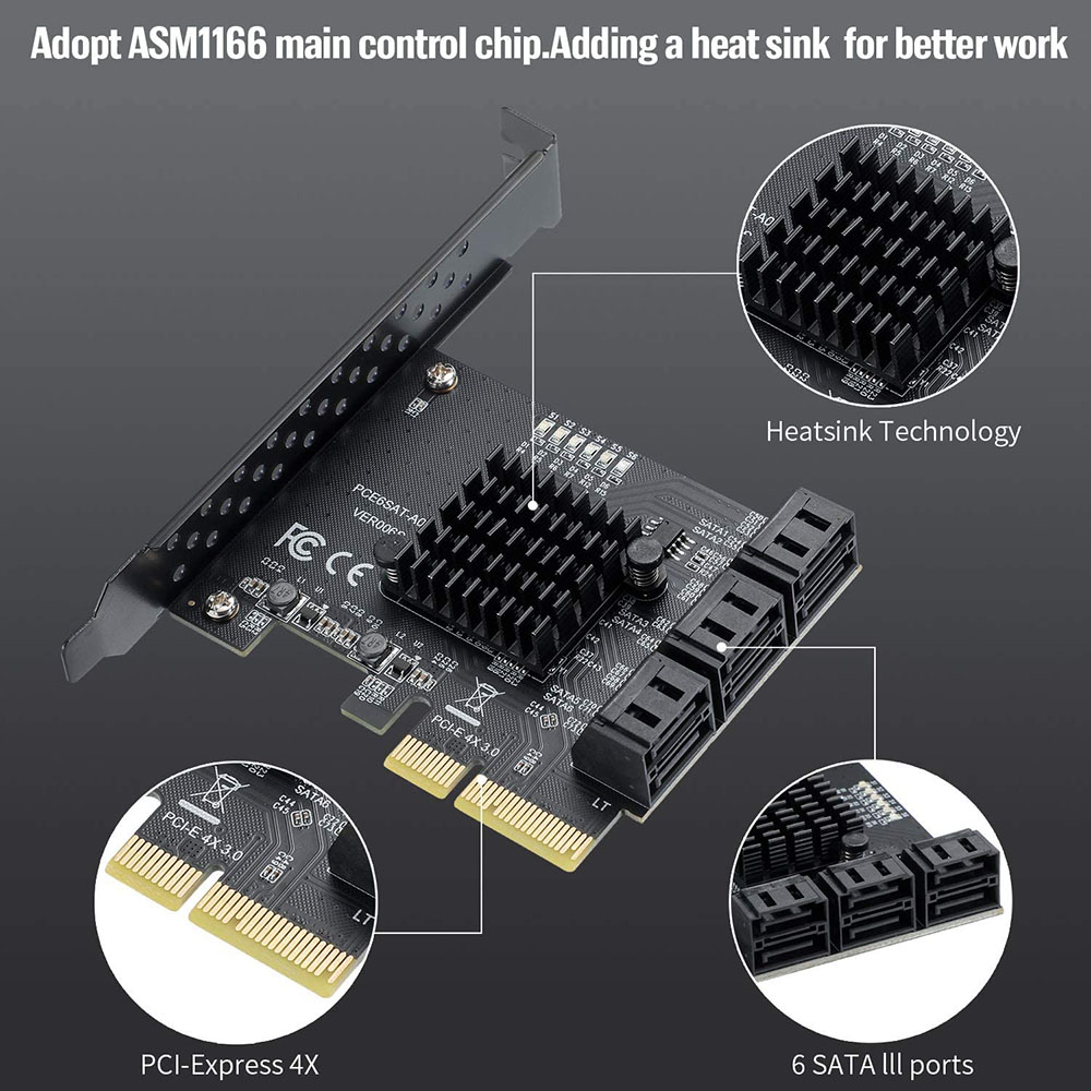 PCIe 4X 1X SATA Card 6 Ports,  - Pcie Riser Cable recension och pris