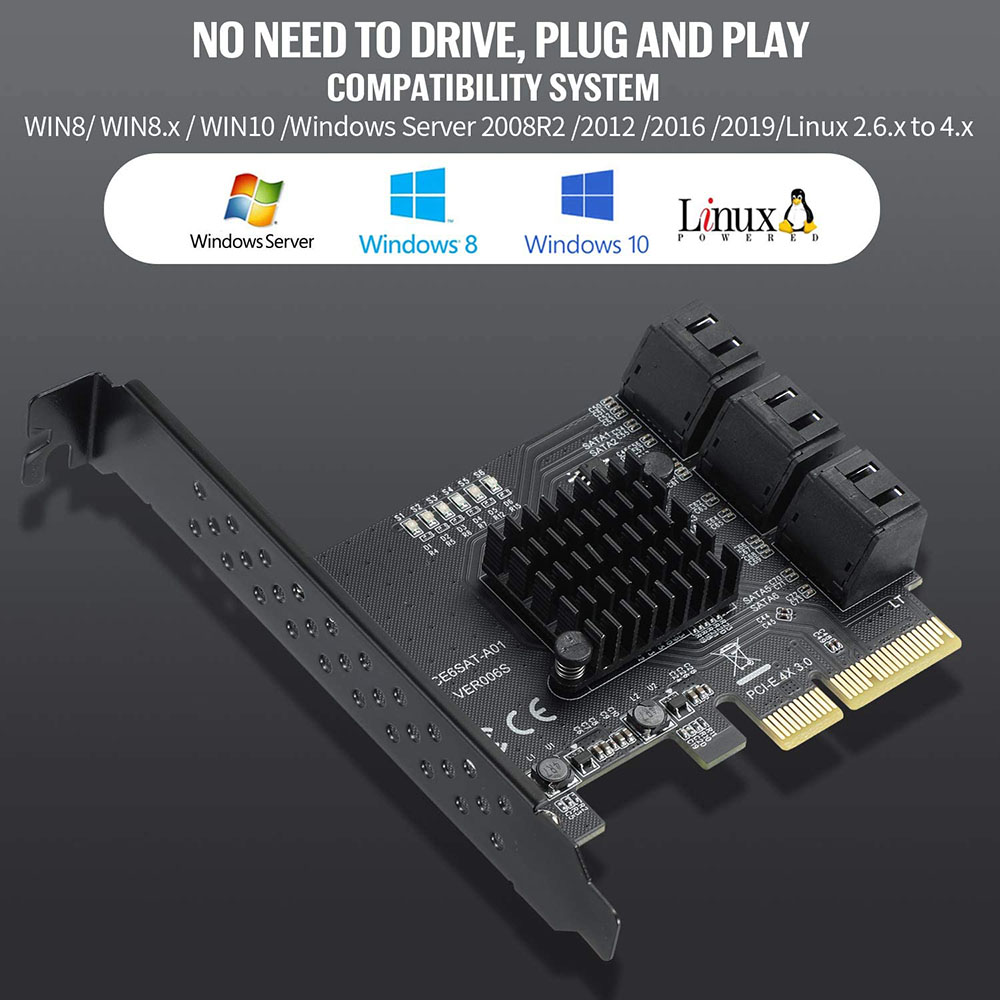 PCIe 4X 1X SATA Card 6 Ports,  - Pcie Riser Cable recension och pris